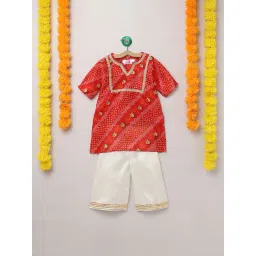 Many Frocks Kids Red & White Printed Kurti with Plazzos-picture-14