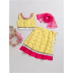 Many Frocks Kids Yellow & Pink Embellished Lehenga, Choli with Dupatta-picture-34
