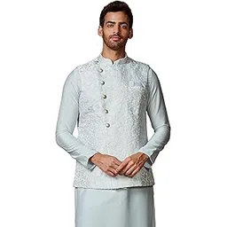 Blended Viscose Kurta Jacket Set for Men-image-12