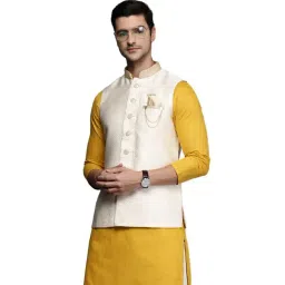 Manyavar Beige Regular Fit Self Pattern Nehru Jackets-picture-11