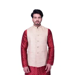 Manyavar Beige Self Design Ethnic Waistcoat-picture-25