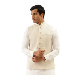 Manyavar Beige Self Design Ethnic Waistcoat-picture-20