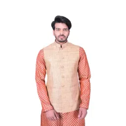 Manyavar Beige Self Design Ethnic Waistcoat-picture-28