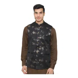 Manyavar Black Regular Fit Floral Print Nehru Jacket-picture-32