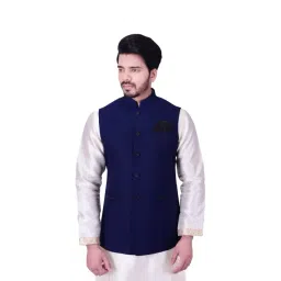 Manyavar Blue Self Design Ethnic Waistcoat-picture-12