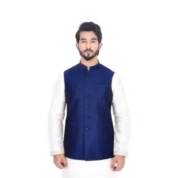 Manyavar Blue Self Design Ethnic Waistcoat-picture-30