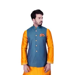 Manyavar Blue Self Design Ethnic Waistcoat-picture-15