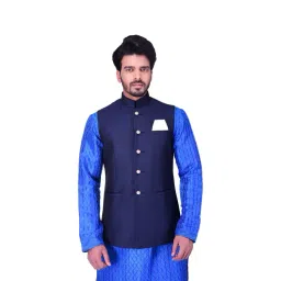 Manyavar Blue Self Design Ethnic Waistcoat-picture-18
