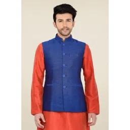 Manyavar Blue Textured Ethnic Waistcoat-picture-32
