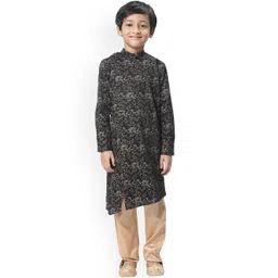 Manyavar Boys Black Ethnic Motifs Printed Asymmetric Kurta with Pyjamas-picture-57