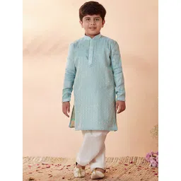 Manyavar Boys Blue Ethnic Motifs Thread Work Kurta with Pyjamas-picture-41