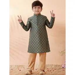 Manyavar Boys Ethnic Motifs Printed Beads & Stones Kurta With Pyjamas-picture-34