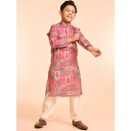 Manyavar Boys Ethnic Motifs Printed Mandarin Collar Straight Kurta With Pyjamas-picture-45