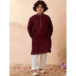 Manyavar Boys Floral Embroidered Sequinned Kurta With Pyjamas-picture-32