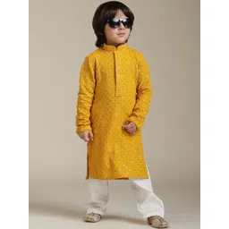 Manyavar Boys Floral Embroidered Sequinned Straight Kurta With Pyjamas-picture-38
