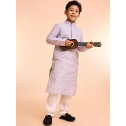 Manyavar Boys Geometric Woven Design Mandarin Collar Straight Kurta With Pyjamas-picture-10
