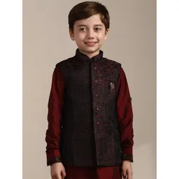 Manyavar Boys Mandarin Collar Straight Kurta And Pyjamas With Jacket-picture-40