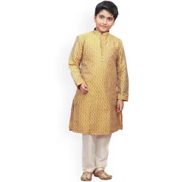 Manyavar Boys Mustard Yellow Ethnic Motifs Kurta with Pyjamas-picture-21