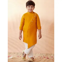 Manyavar Boys Mustard Yellow Kurta with Pyjamas image 1