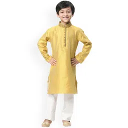 Manyavar Boys Yellow Ethnic Motifs Woven Design Kurta with Pyjamas-picture-34