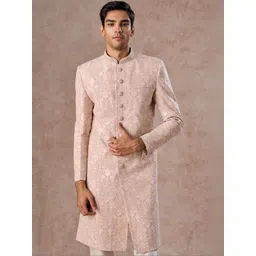 Manyavar Embroidered Mandarin Collar Sherwani Set-picture-26