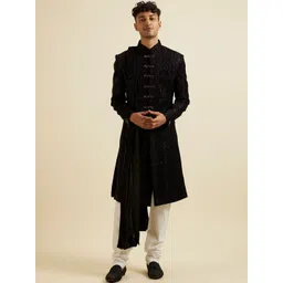 Manyavar Embroidered Mandarin Collar Sherwani Set with Dupatta-picture-11