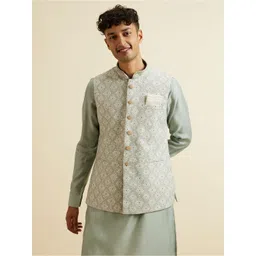 Manyavar Embroidered Woven Nehru Jacket-picture-30