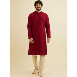 Manyavar Ethnic Motifs Embroidered Chikankari Kurta with Pyjama-picture-13