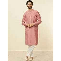 Manyavar Floral Embroidered Art Silk Thread Work Kurta With Pyjamas-picture-38