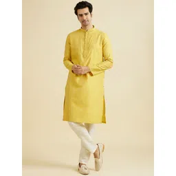 Manyavar Floral Woven Design Mandarin Collar Straight Kurta With Trouser-picture-11