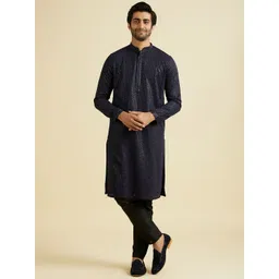 Manyavar Geometric Embroidered Mandarin Collar Georgette Straight Kurta With Pyjama-picture-39