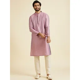 Manyavar Geometric Embroidered Mandarin Collar Sequinned Art Silk Kurta With Pyjamas image 1
