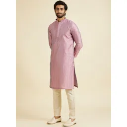 Manyavar Geometric Embroidered Mandarin Collar Sequinned Art Silk Kurta With Pyjamas image 2