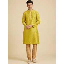Manyavar Mandarin Collar Floral Woven Design Straight Kurta with Trouser image 1