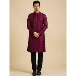 Manyavar Mandarin Collar Geometric Woven Design Straight Kurta with Trouser-picture-26