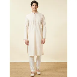 Manyavar Mandarin Collar Pure Cotton Kurta With Pyjamas-image-8