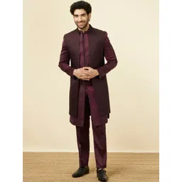 Manyavar Mandarin Collar Self-Design Sherwani Set-image-13