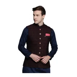 Manyavar Maroon Floral Print Nehru Jacket-picture-18