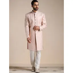 Manyavar Men Art Silk All Over Self Design Sherwani & Churidar Set-image-9