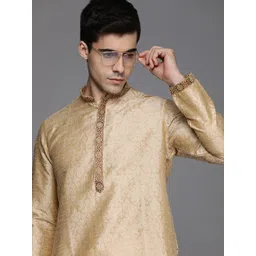 Manyavar Men Beige Ethnic Motifs Kurta with Churidar-image-12