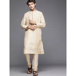 Manyavar Men Beige Ethnic Motifs Printed Kurta with Churidar-image-14