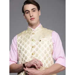 Manyavar Men Beige Ethnic Motifs Woven Design Nehru Jacket-picture-26