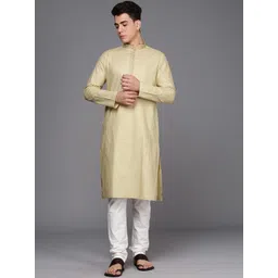 Manyavar Men Beige Self Design Thread Work Detail Kurta with Churidar-image-46