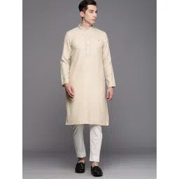 Manyavar Men Beige Solid Kurta with Churidar-image-17