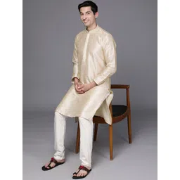 Manyavar Men Beige Solid Kurta with Churidar-image-37