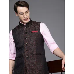 Manyavar Men Black Ethnic Motifs Woven Design Nehru Jacket-picture-26