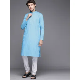 Manyavar Men Blue Solid Kurta with Churidar-picture-39