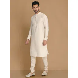 Manyavar Men Cream-Coloured Solid Kurta with Churidar & Nehru Jacket-picture-40