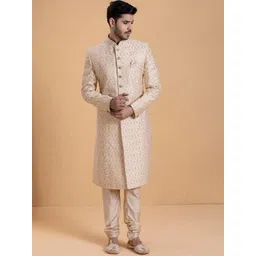 Manyavar Men Embroidered Art Silk Traditional Sherwani Set-image-13