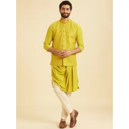 Manyavar Men Embroidered Mandarin Collar Kurta with Pyjamas with Jacket-image-27